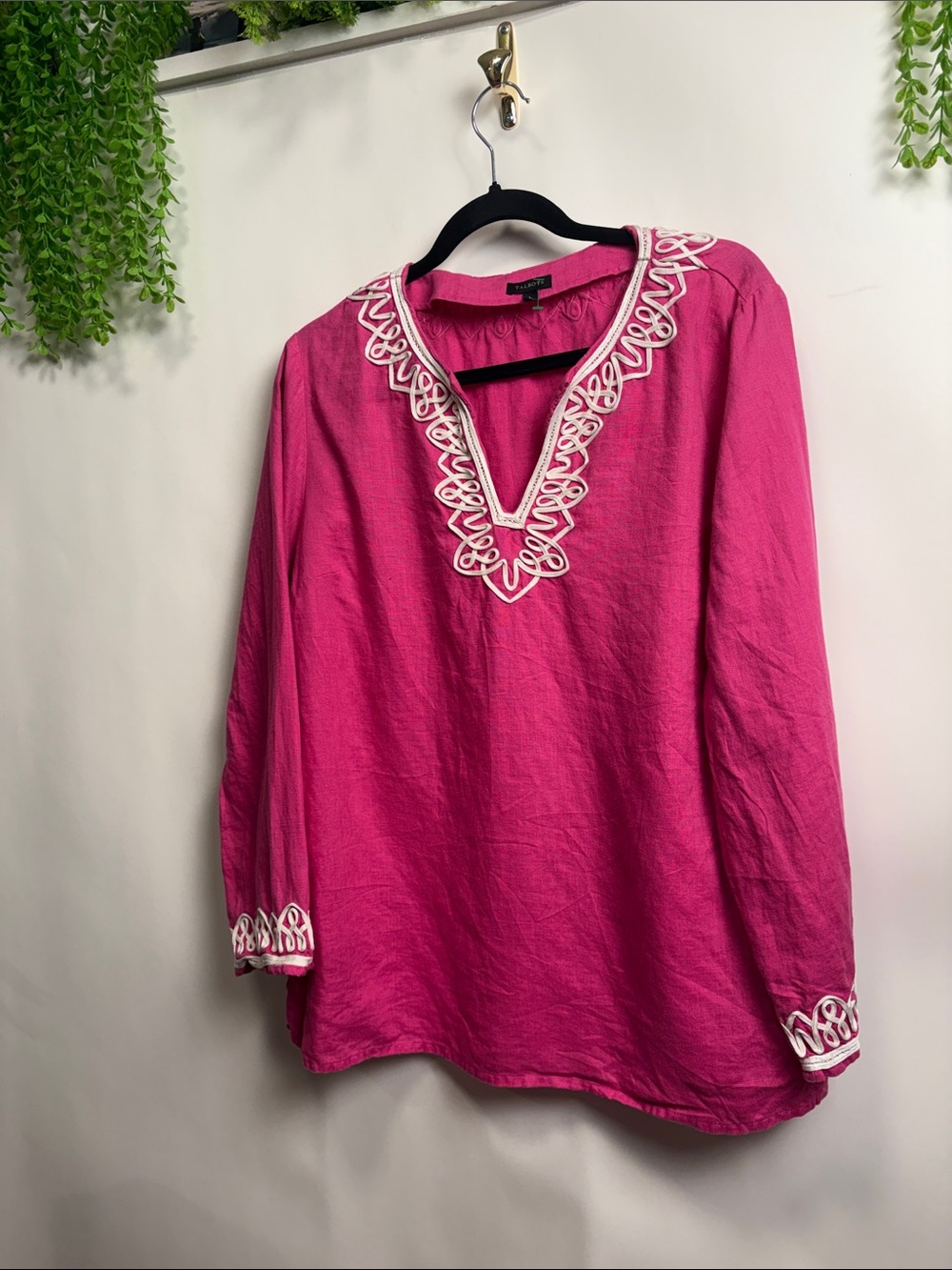 Talbots Hot Pink V-Neck Embroidered Tunic